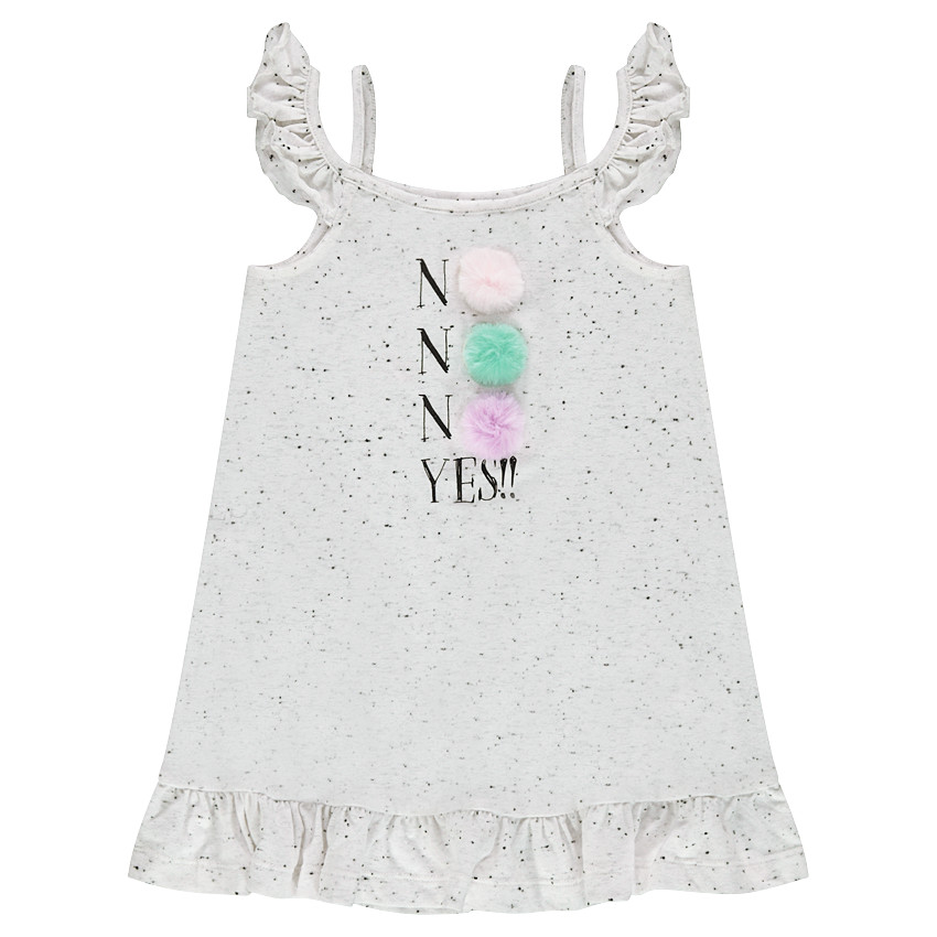 Tunique en maille effet neps avec inscription et pompons sur le devant 