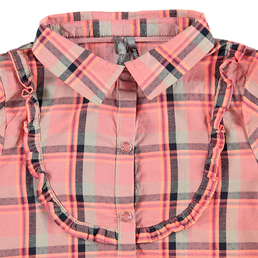 Chemise manches longues à carreaux avec découpe volantée 