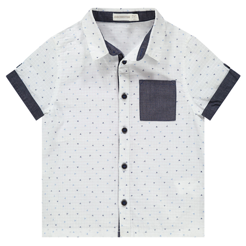 Chemise manches courtes à motifs graphiques et touches de chambray 