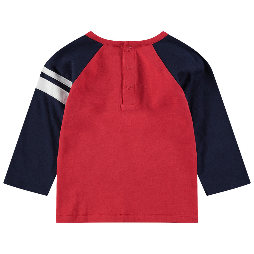 Tee-shirt manches longues bicolore avec monstre printé et dents en relief 