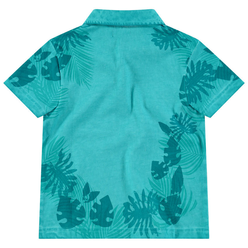 Polo manches courtes en coton surteint à imprimé tropical all-over 