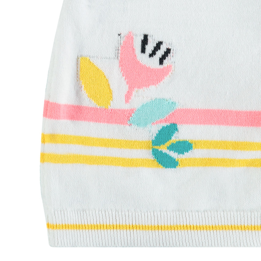 Gilet en tricotà rayures colorées et fleurs brodées 