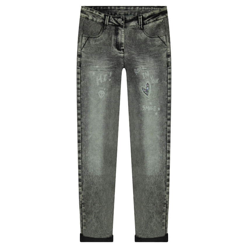 Junior - Jeans skinny effet neige avec patch coeur en sequins 