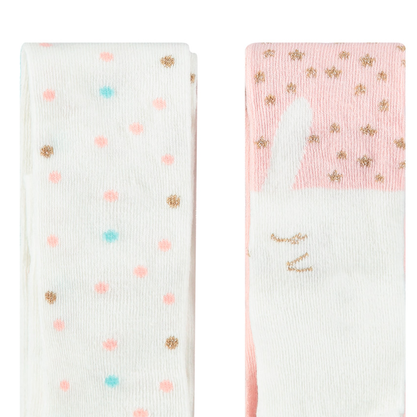 Lot de 2 collants épais avec pois et lapin en jacquard 