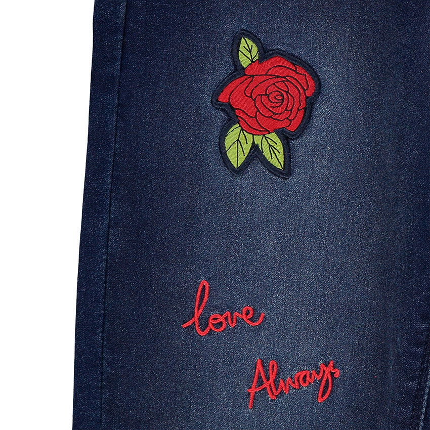 Junior - Jeans coupe slim avec roses patchées  