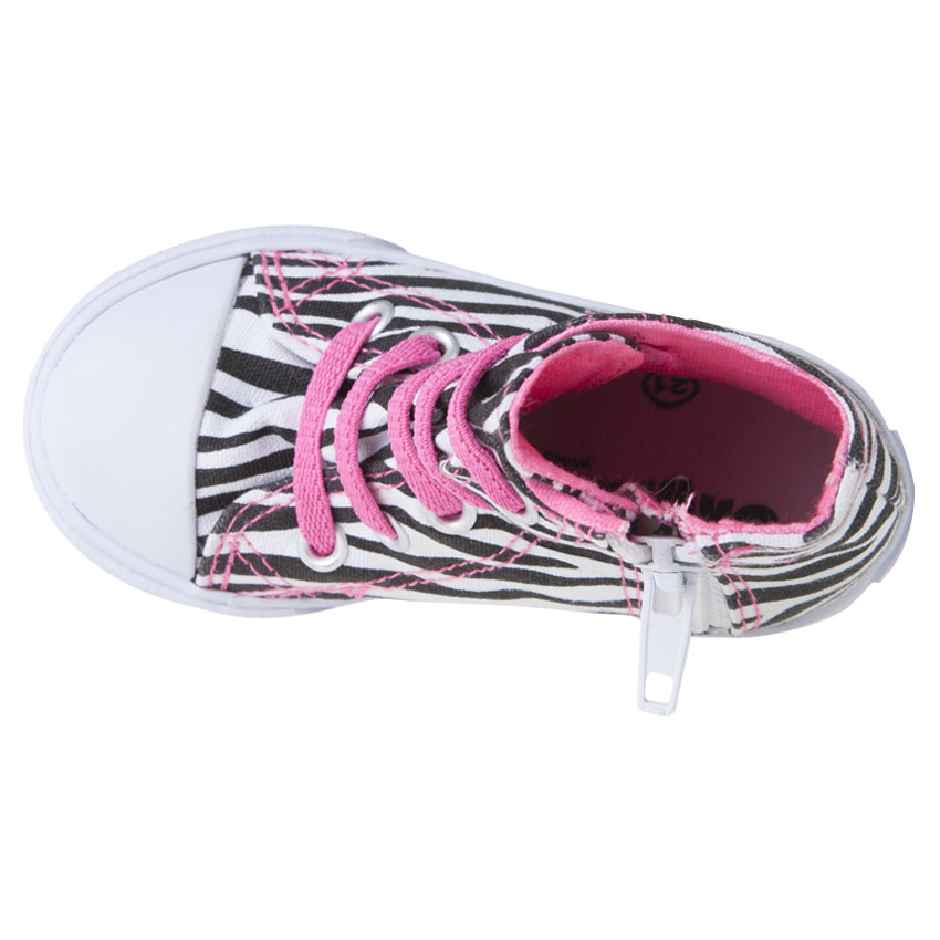 Baskets montantes imprimé zébré à lacets et zip 