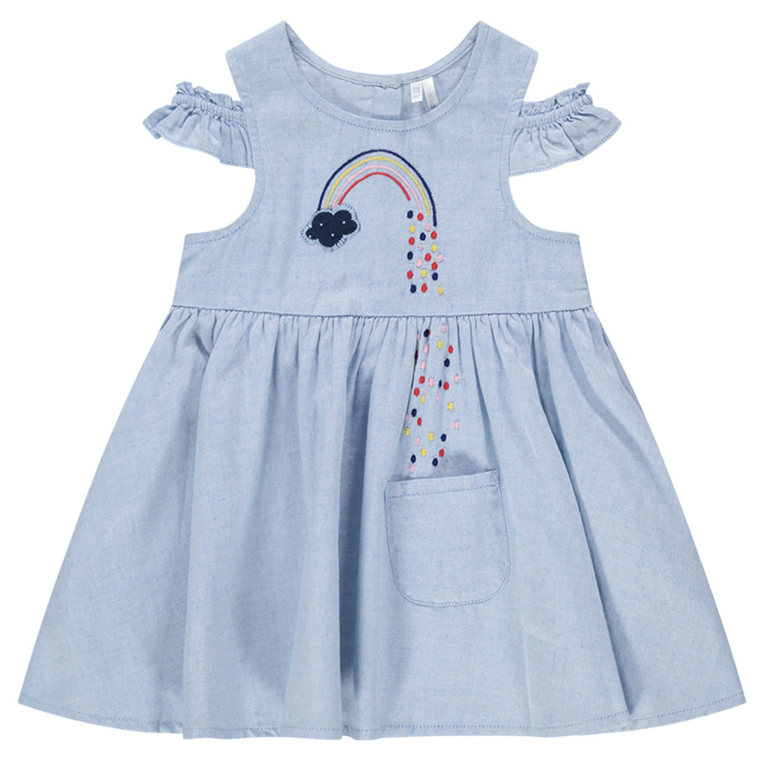 Robe à épaules ajourées avec arc-en-ciel brodé et poche 