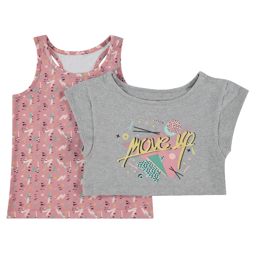 Tee-shirt manches courtes court 2 en 1 avec débardeur imprimé  