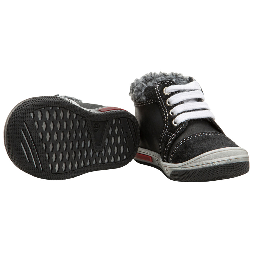 Bottillons en cuir à lacets et col en fausse fourrure 