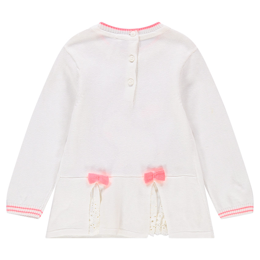 Pull en tricot avec lapin brodé et empiècements en dentelle 