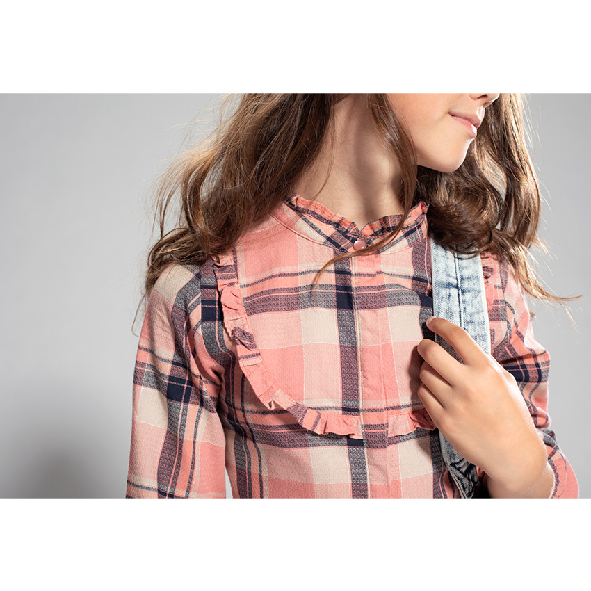 Robe manches longues à larges carreaux et ceinture amovible 