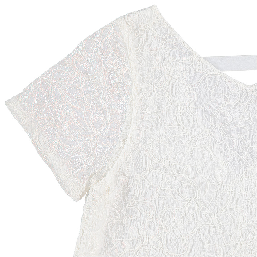 Robe de cérémonie manches courtes en dentelle avec col en V 