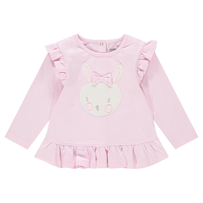 Tee-shirt manches longues volanté avec lapin patché et volants 