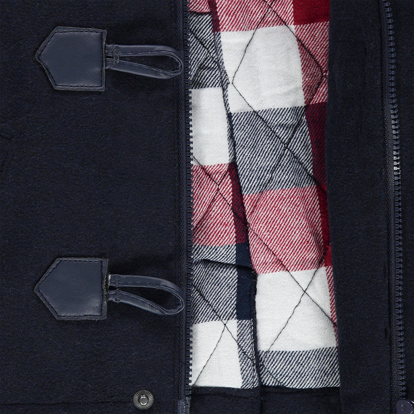 Duffle coat en polyester et laine doublé de flanelle à carreaux 