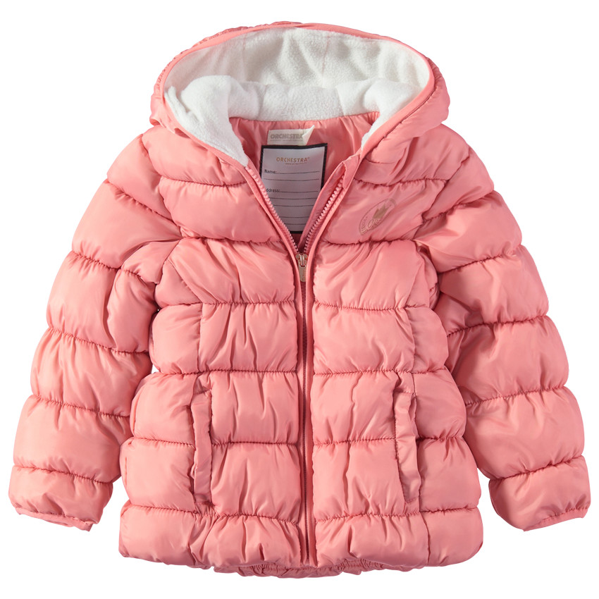 Doudoune matelassée doublée micropolaire à capuche et logo printé 