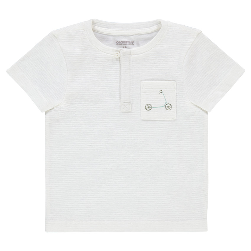 Tee-shirt manches courtes effet rayé avec poche plaquée print trottinette 