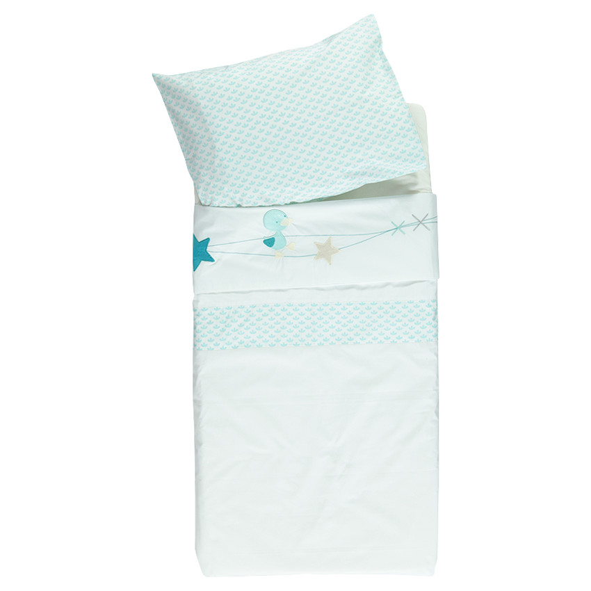 Parure drap de berceau + taie d'oreiller avec broderies fantaisie - 113 x 83 cm 