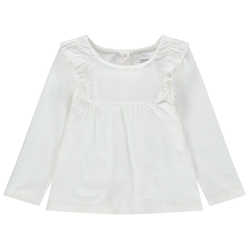 T-shirt manches longues à broderie anglaise et volants 