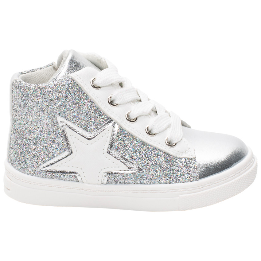 Bottillons argentés pailletés à lacets et zip 