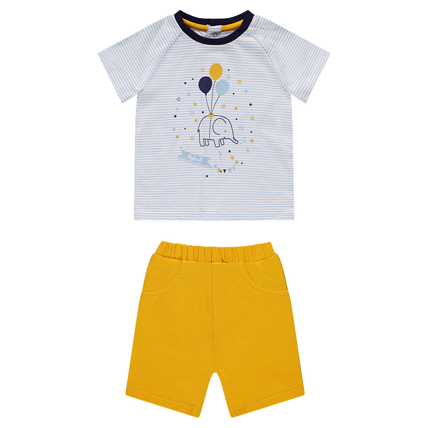 Ensemble avec tee-shirt rayé print éléphant et bermuda en jersey 