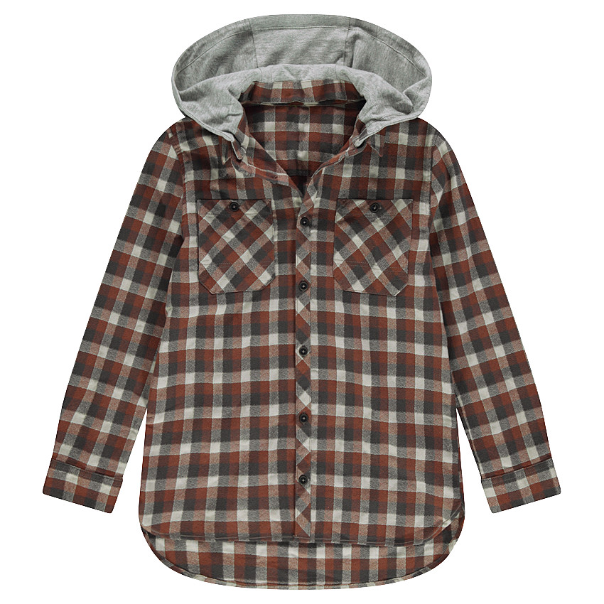 Junior - Chemise manches longues à carreaux en flanelle avec capuche 