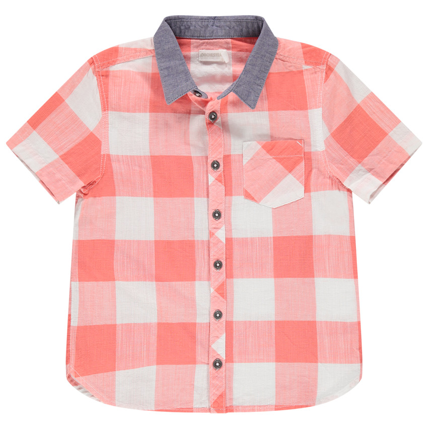Chemise manches courtes à larges carreaux et détails en chambray 