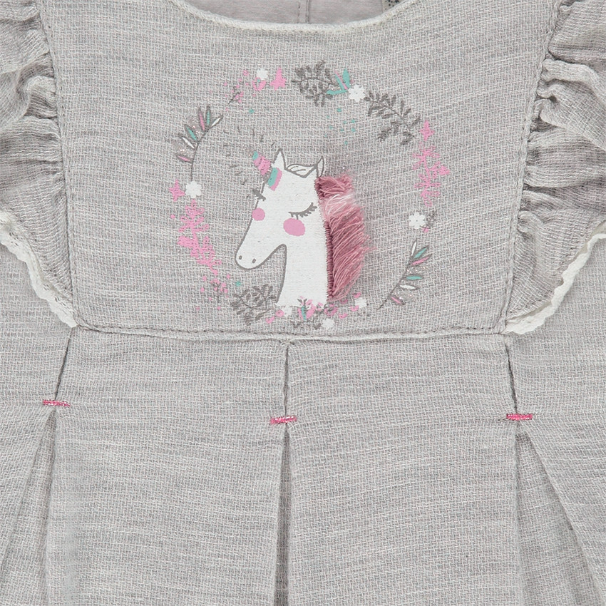 Combinaison longue en coton chiné à manches volantées 