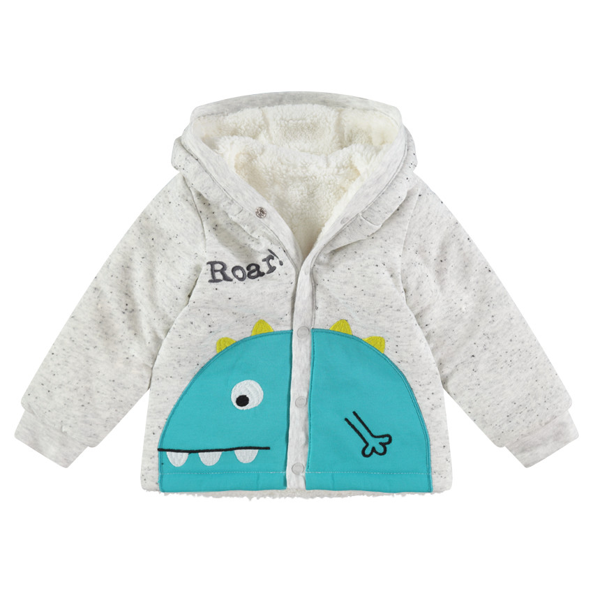 Veste à capuche en molleton neps avec doublure en sherpa et dino brodé 