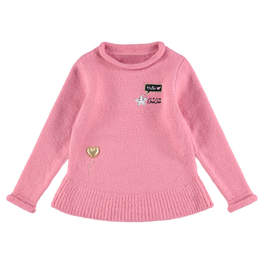 Pull en tricot doux forme évasée avec motifs fantaisie 