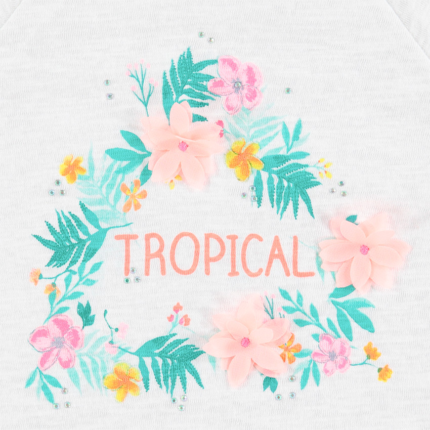 Tee-shirt manches longues en jersey avec imprimé floral et volant 