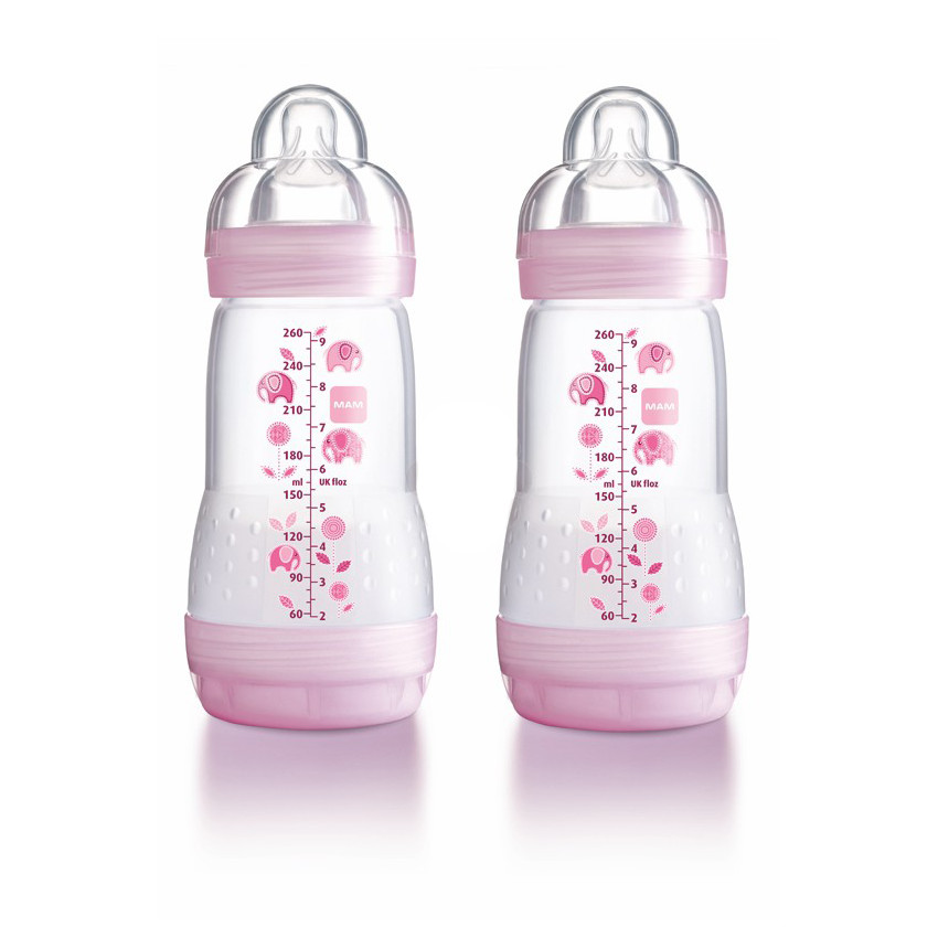 Lot 2 biberons anti-coliques 260 ml tétine débit 2 – Rose 