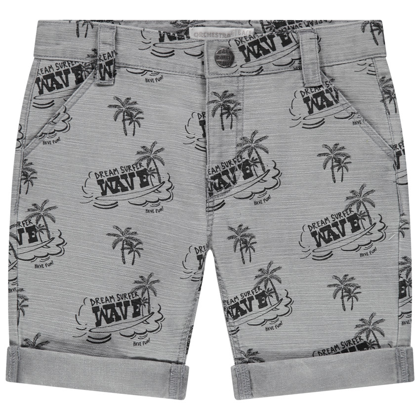 Bermuda effet chiné à palmiers et inscriptions all-over 