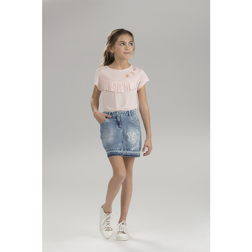 Junior - Tee-shirt manches courtes avec volant et broderies 