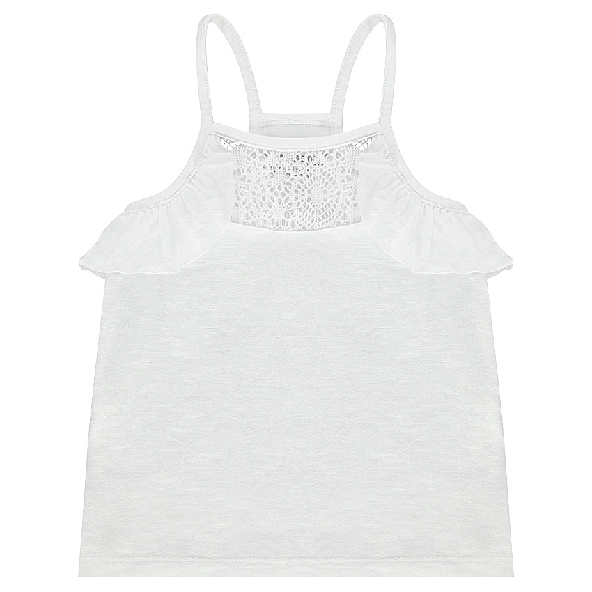 Débardeur en jersey slub avec dentelle et emmanchures volantées 