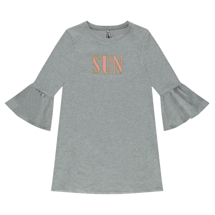 Robe en molleton avec manches volantées et mot printé 