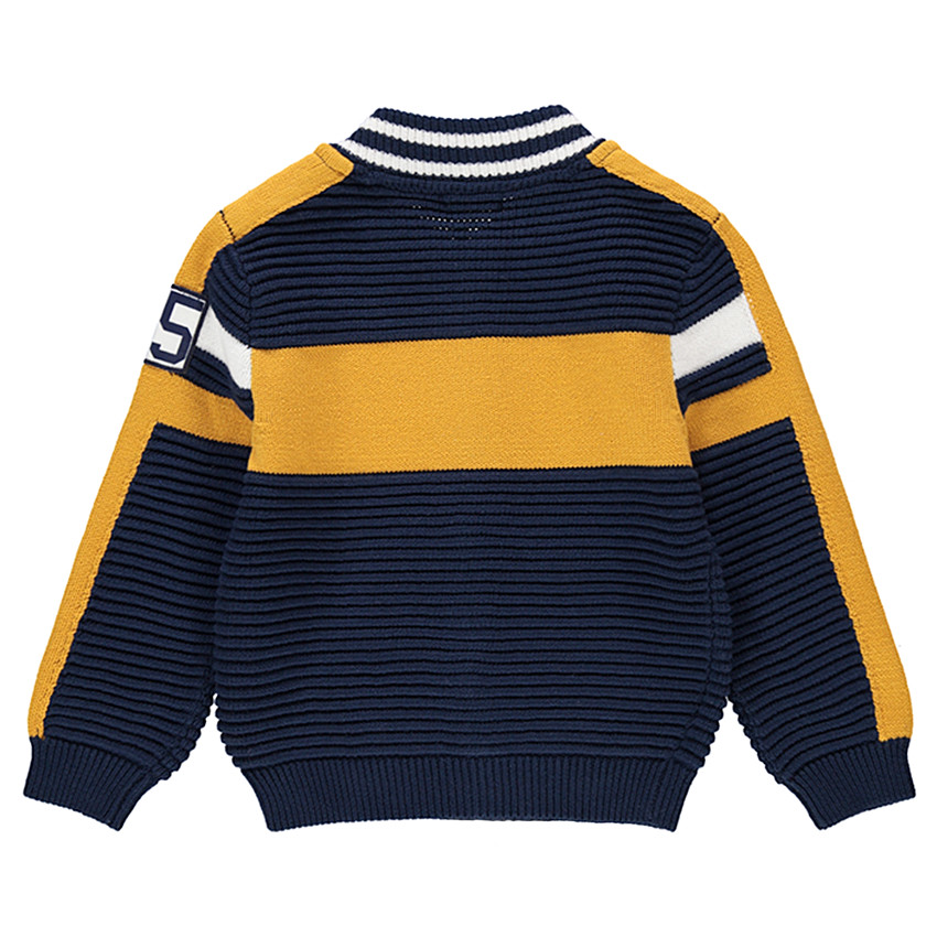 Gilet en tricot ottoman avec rayures contrastées et chiffres patchés 