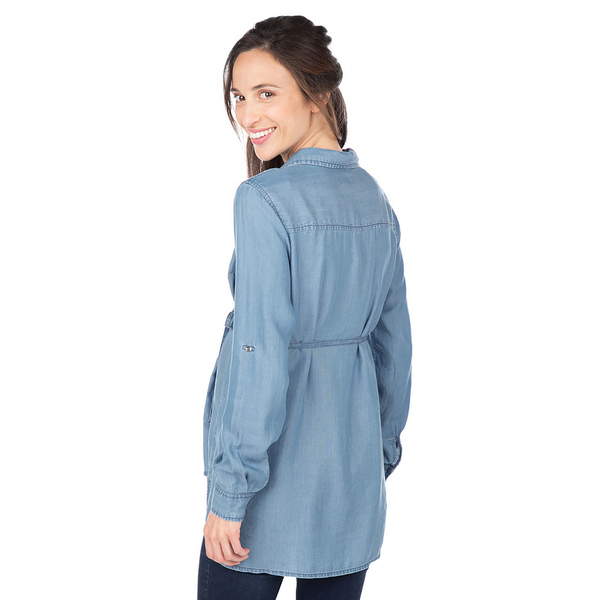 Chemise longue de grossesse en Tencel avec fleurs brodées 