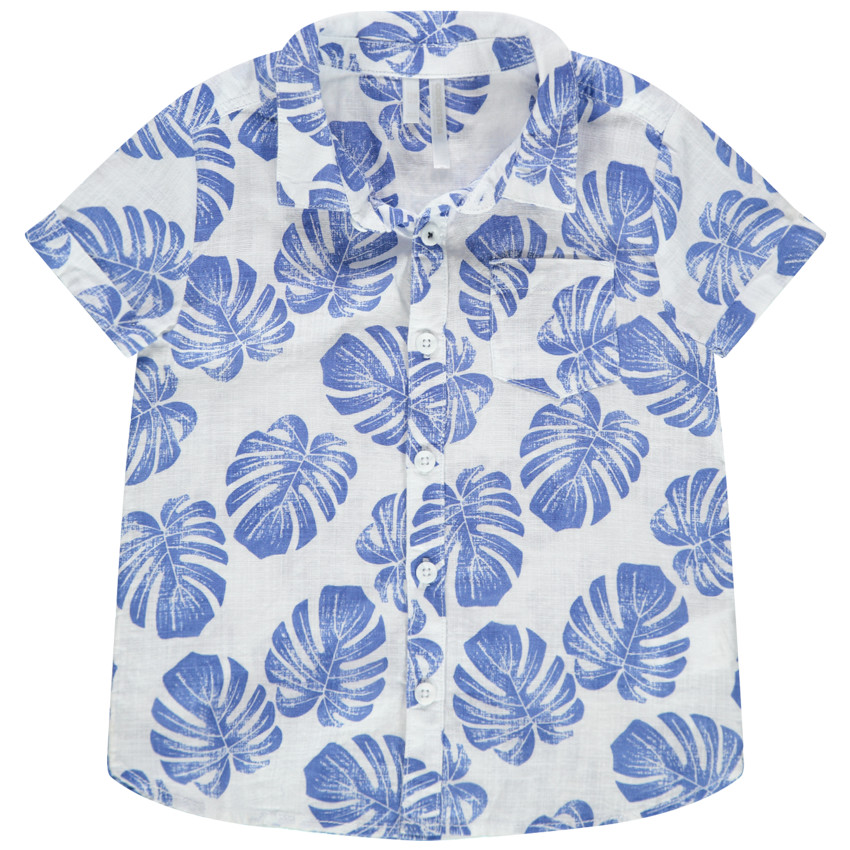Chemise manches courtes à feuilles bleues all-over 