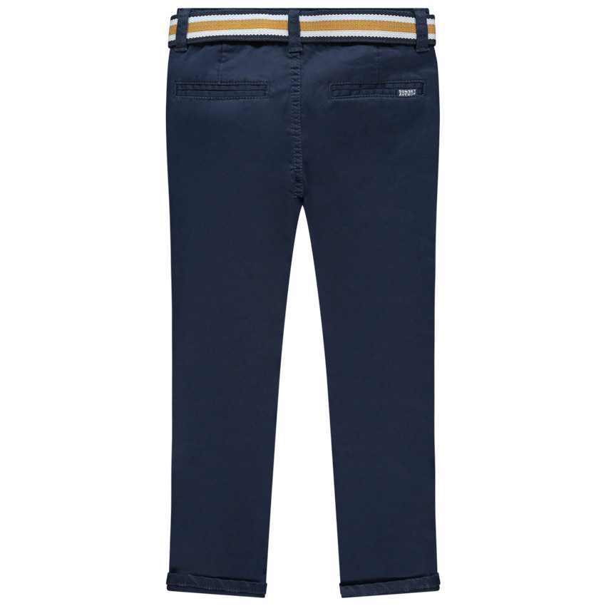 Pantalon en twill uni à ceinture rayée 