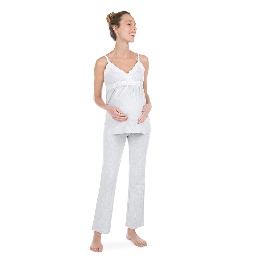 Débardeur homewear de grossesse en coton bio avec dentelle 