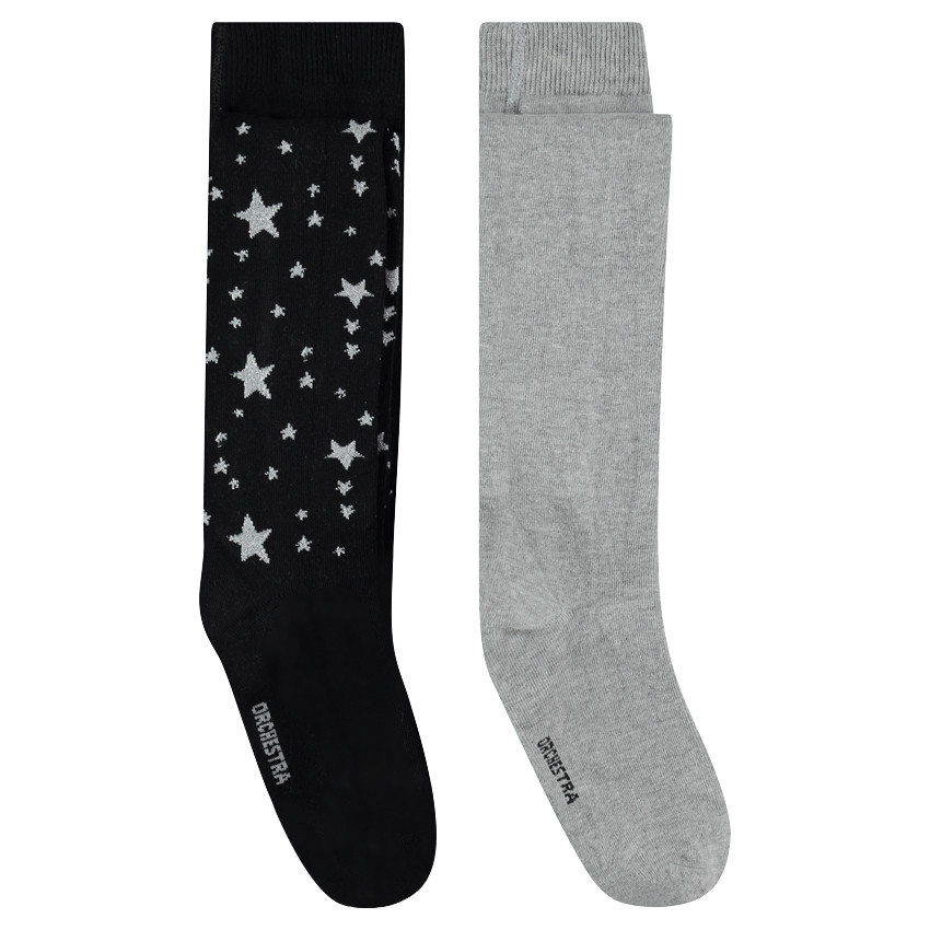 Lot de 2 paires de collants épais unis/à étoiles jacquard 