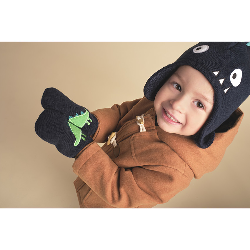 Ensemble fantaisie bonnet et moufles en tricot doublés 