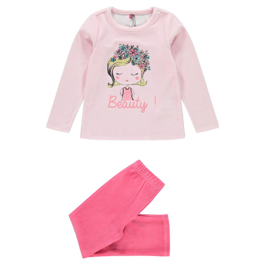 Pyjama long en velours avec print fillette fantaisie 