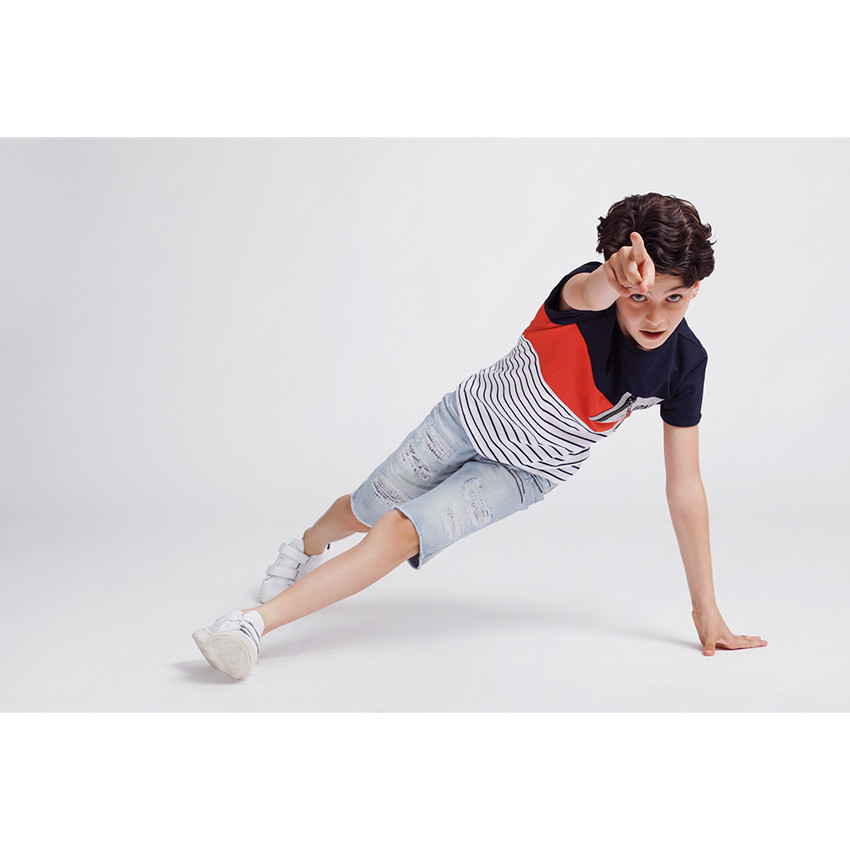 Junior - Tee-shirt manches courtes avec poche zippée et rayures 