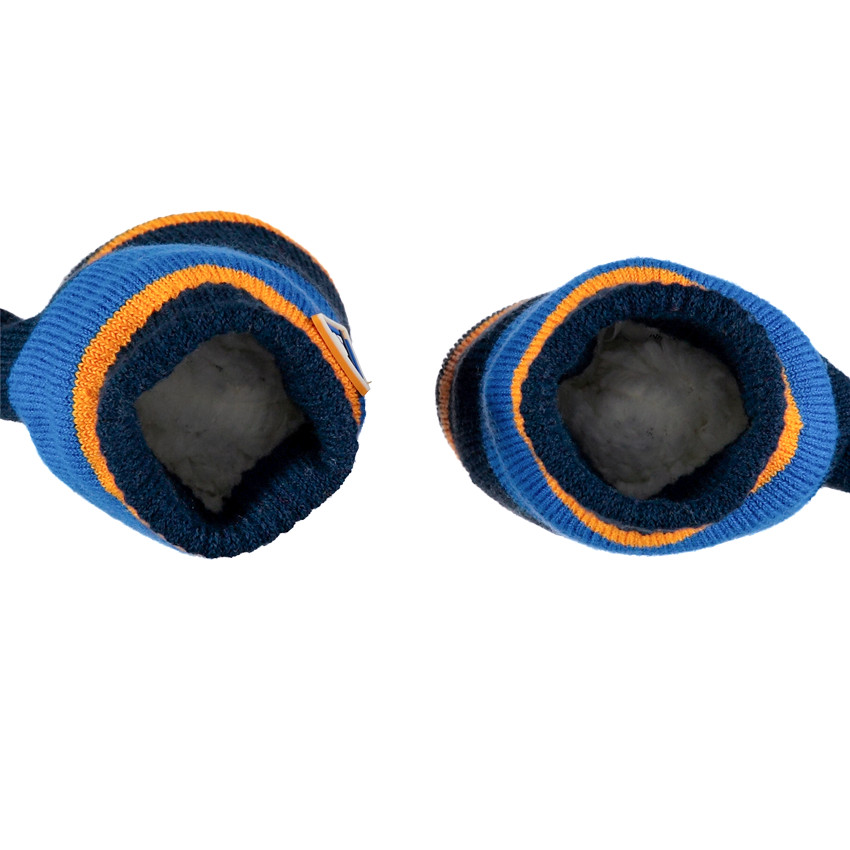 Moufles en tricot rayé avec badge en gomme et intérieur sherpa 