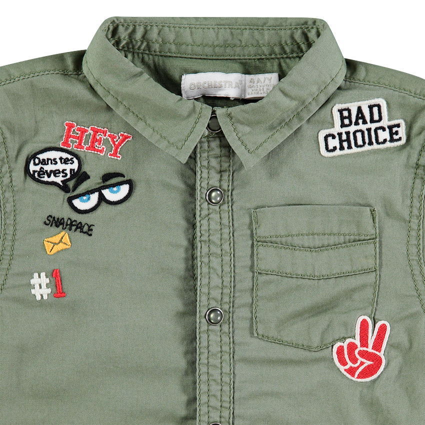 Chemise manches longues en coton surteint avec badges patchés 