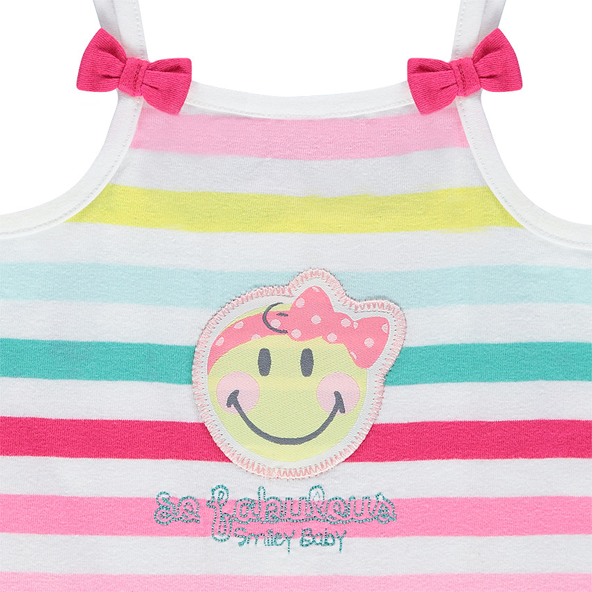 Combinaison courte rayée all-over avec badge Smiley et noeuds 