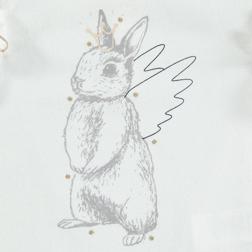 T-shirt manches longues volanté à lapin ailé printé 