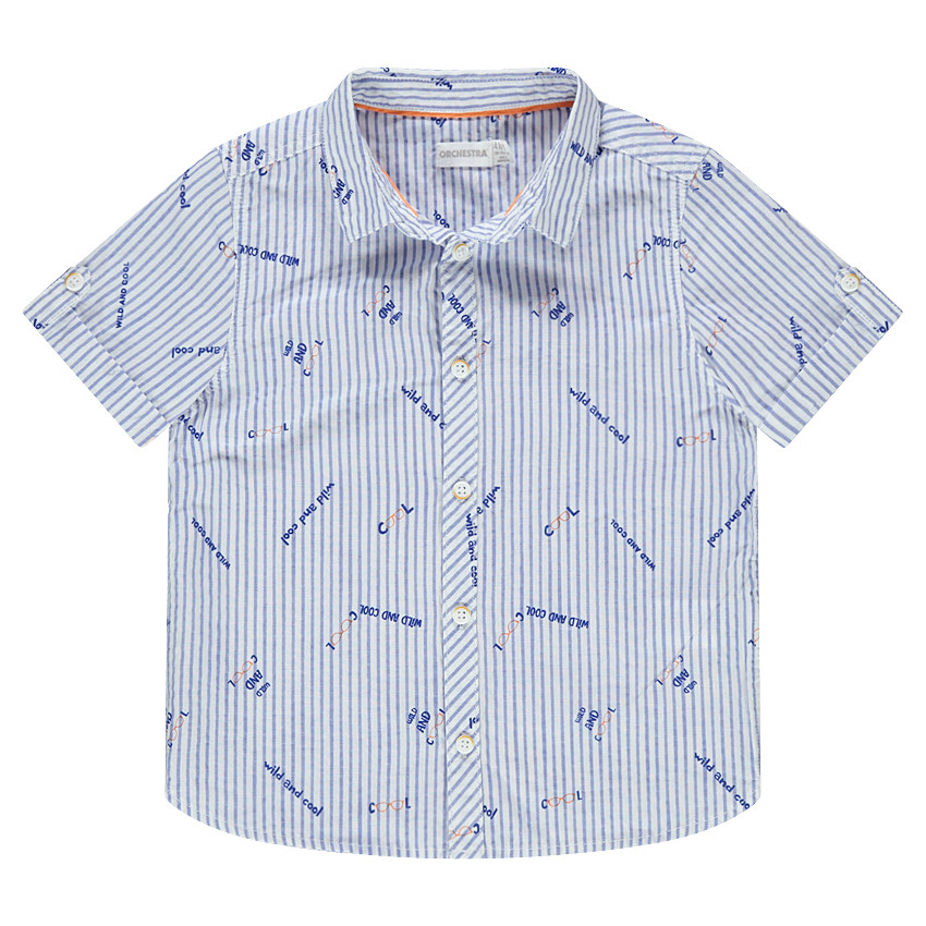 Chemise manches courtes avec rayures et inscriptions all-over 