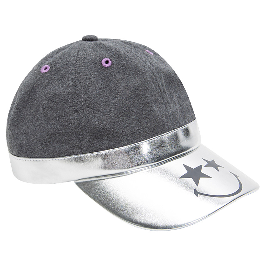 Casquette bi-matière avec visière argentée et print Smiley 